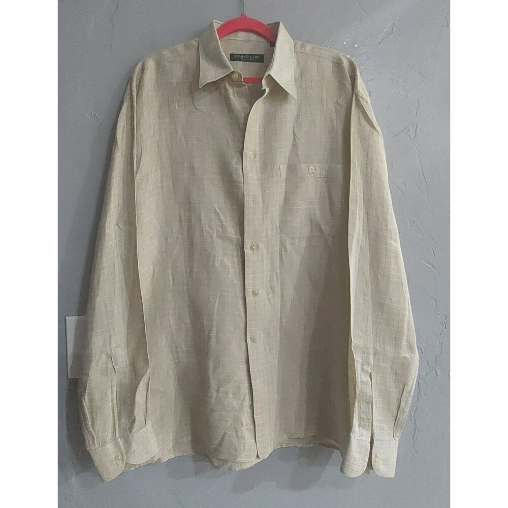 EMMEUNO  TOP SHIRT  Mens  XL  Made In Italy, Linen, Long Sleeve, Ivory Color, 23